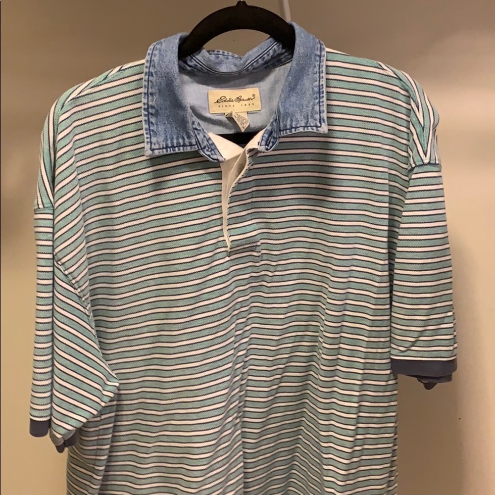 Eddie Bauer Polo with denim collar